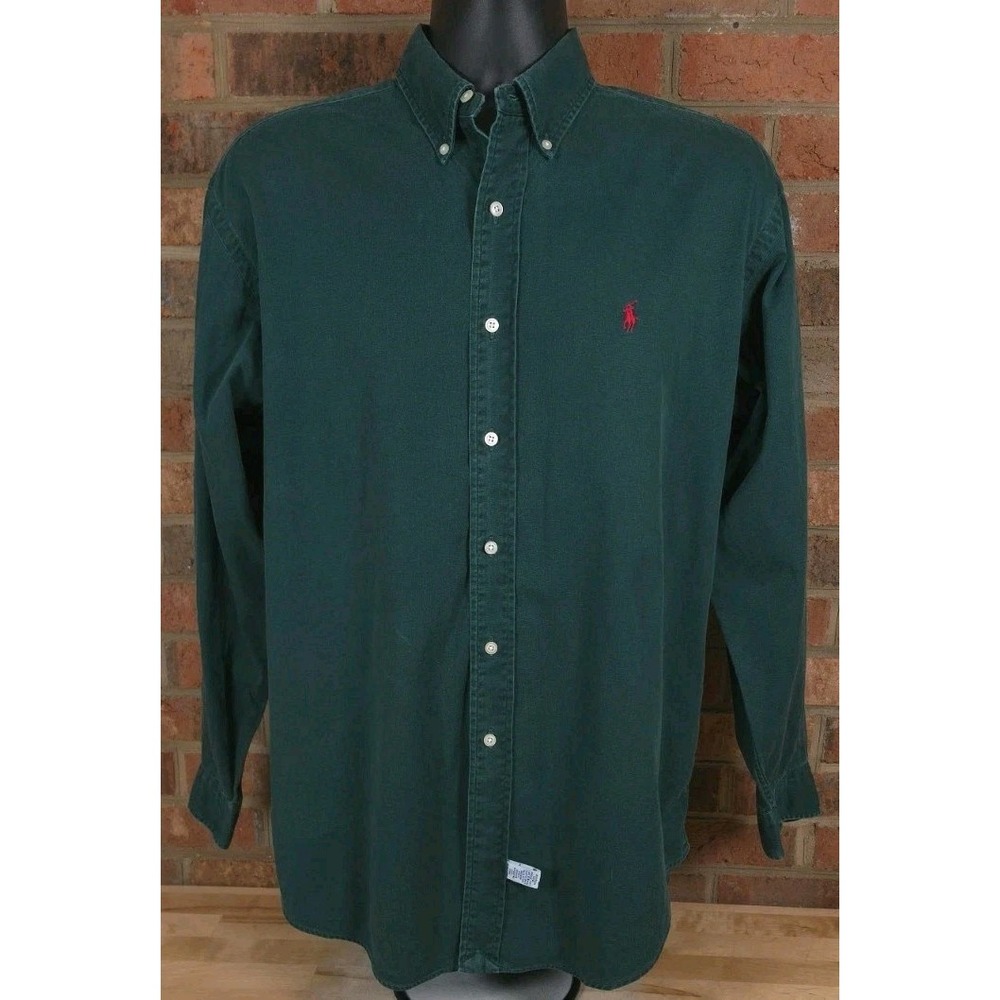 Vintage Polo Ralph Lauren Mens Medium Forest Green Button Down Shirt Cotton USA